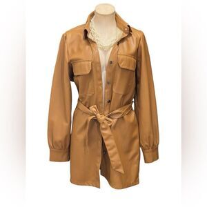Brown faux letter tie waist jacket